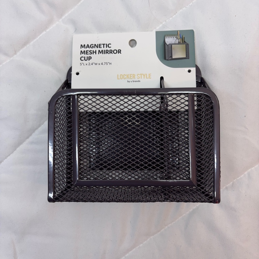 New Black U Brands Locker Magnetic Mesh Mirror Cup, 5.71 x 2.4 x 5 in